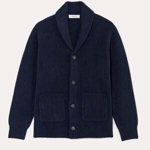 NWT Everlane The Felted Merino Shawl Collar Cardigan Dark Blue Size XL